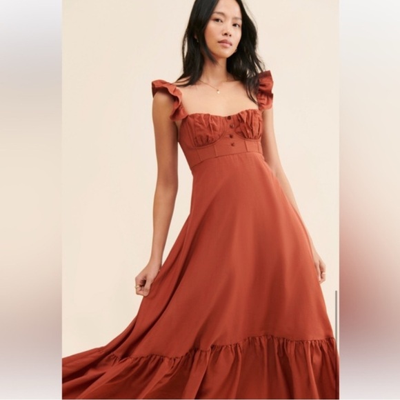 FARM Rio Dresses & Skirts - Farm Rio Ruffle Strap Rust Maxi Dress